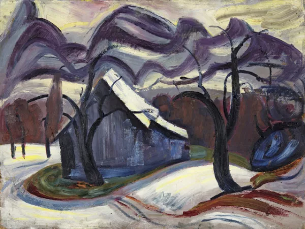 Hermann Huber — Winterlandschaft mit Haus - Rückseitig: Männerbildnis