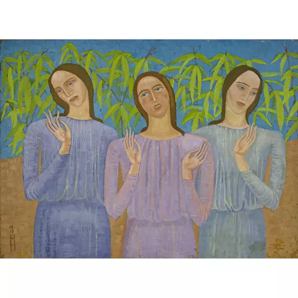 Hermann Huber — Die Offenbarung - Drei Frauen, mit erhobenen Händen — Galerie Kornfeld