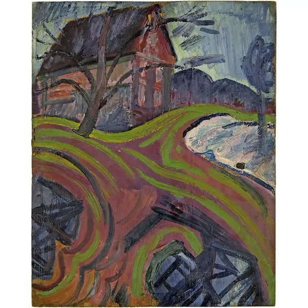 Hermann Huber — Landschaft mit Haus. - Pflanzenstudie — Galerie Kornfeld