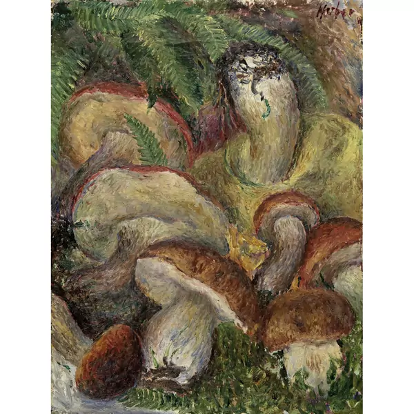 Hermann Huber — Stillleben mit Steinpilzen — Galerie Kornfeld