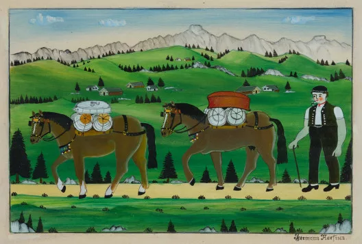 Hermann Naef — Grempler mit Saumpferden vor Säntis, 1962