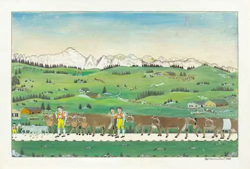 HERMANN NAEF — Alpaufzug (cattle drive up to alpine pastures). 1962. — Koller Auktionen