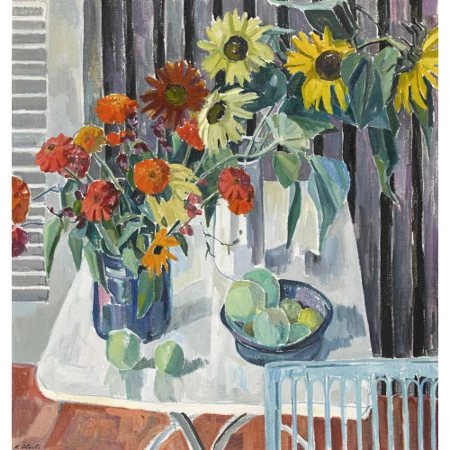 Stillleben mit Blumen und Obst