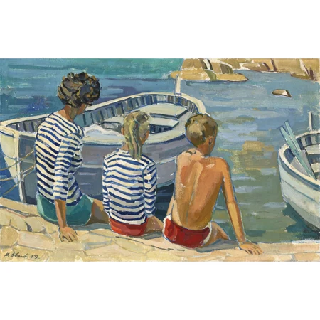 Familie am Ufer