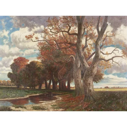 Hermann Rüdisühli — Herbstliche Partie im Park mit Baumallee.