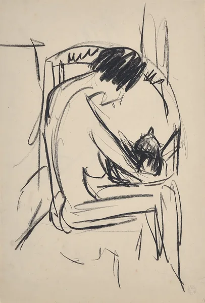 Hermann Scherer — Sitzender weiblicher Akt mit Katze
