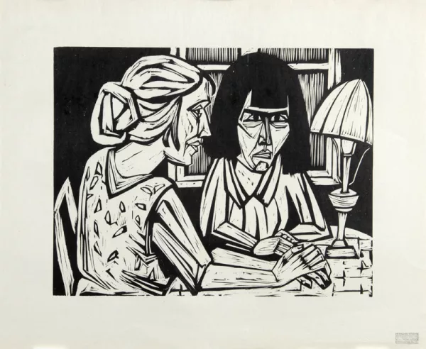 Hermann Scherer — 2 Blätter: Zwei Frauen am Tisch; Tessinerlandschaft