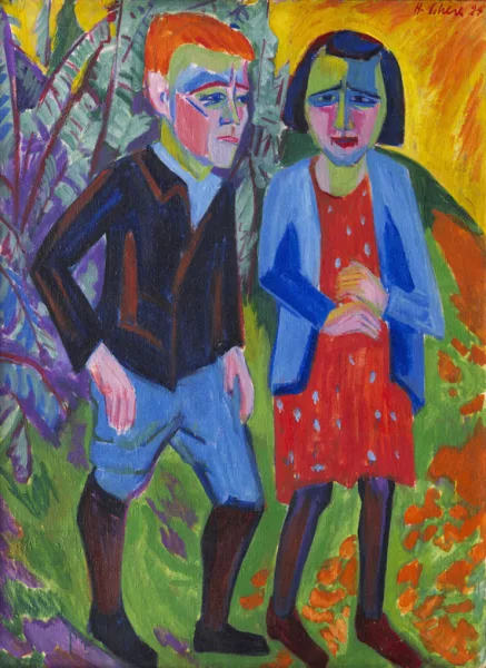 Hermann Scherer — Paar in der Landschaft (recto), Porträt eines Mannes mit einer Pfeife (verso)