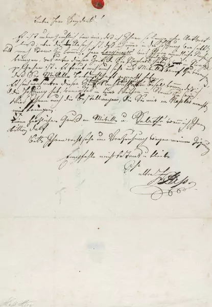 Hieronymus Hess — 2 eigenhändige Briefe mit Unterschrift «HHess» resp. «Hier. Hess». [Neapel 1820] und Basel 5.VII.1832. — Galerie Kornfeld