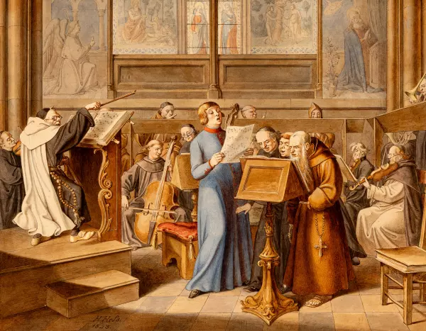 Kirchenchor mit Musikanten. 1848