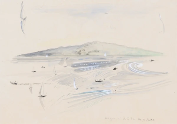 Hugo Suter — Segelboote vor Küste, 1972