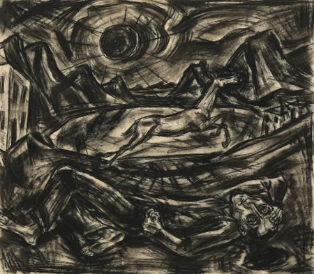 Landschaft mit Figur und Pferd, um 1920