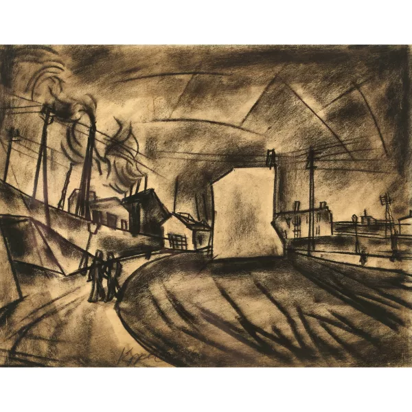 Ignaz Epper — Expressionistische Landschaft mit Fabrikkamin.