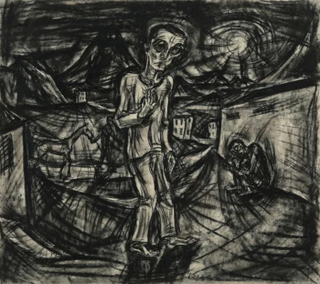 Selbstbildnis in weiter Landschaft, um 1920