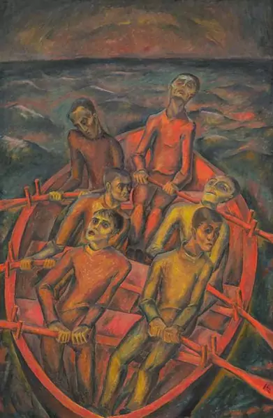 EPPER, IGNAZ — Überfahrt mit Selbstbildnis. Circa 1920. (the crossing, with self─portrait) — Koller Auktionen