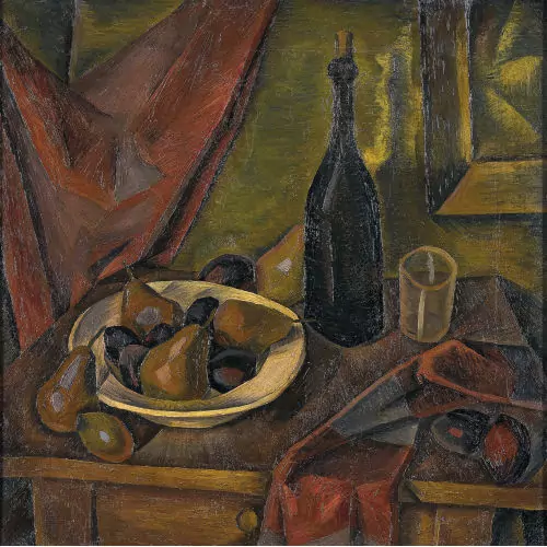 "Stillleben mit Flasche und Birnen"