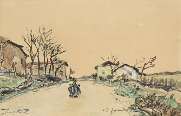Johan Barthold Jongkind — Femme et enfant sur une route en Dauphiné