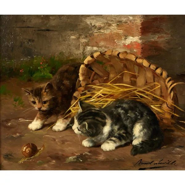 Alfred-Arthur Brunel de Neuville — Due gattini con una lumaca.