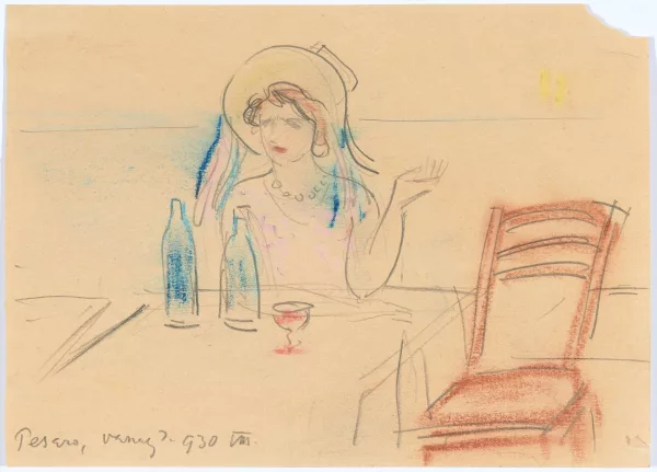 ヴァサリ・ヤーノシュ — Femme au chapeau à une table avec des bouteilles