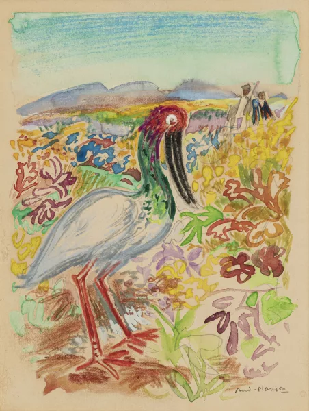 André Planson — Watvogel in einer Landschaft