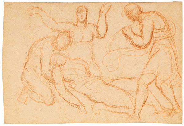 Pierre Puvis de Chavannes — Pierre Puvis de Chavannes zugeschrieben — Trauernde Gruppe um eine Tote / Kompositionsskizze (Vorderseite/Rückseite)
