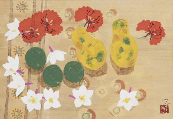 Fuku Akino — Natura morta con frutta e fiori