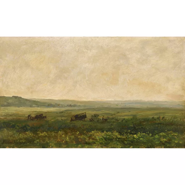 Karl Daubigny — Weite Landschaft mit Bauern bei der Feldarbeit.