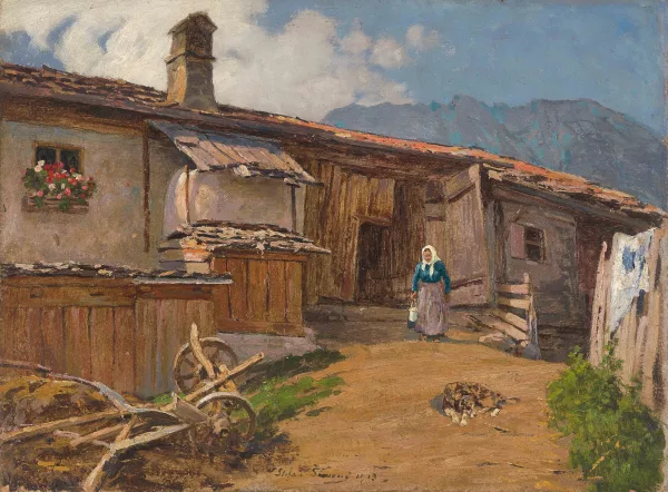 Stefan Simony — Bäuerin vor einem Bauernhaus