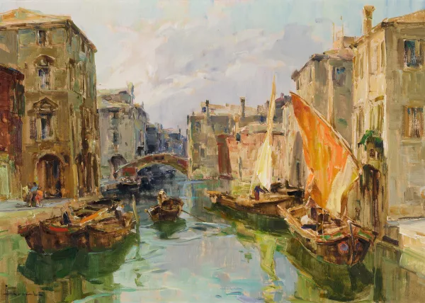 Angelo Brombo — Belebter Kanal in Venedig