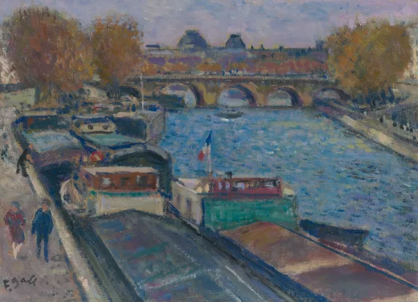 François Gall — Les péniches au Pont Neuf en automne depuis le Pont Saint Michel