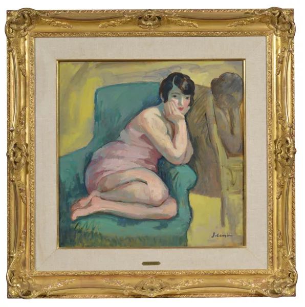 Henri Lebasque — Femme en chemise accroupie sur un fauteuil
