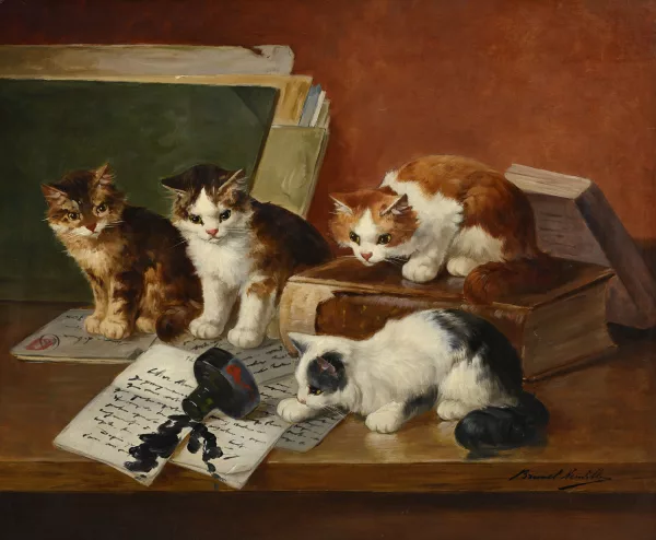 Alfred-Arthur Brunel de Neuville — Gattini su una scrivania