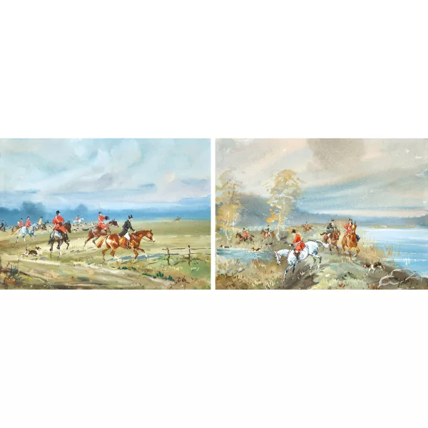 Karl Reille — Deux scènes de battue (pendants)