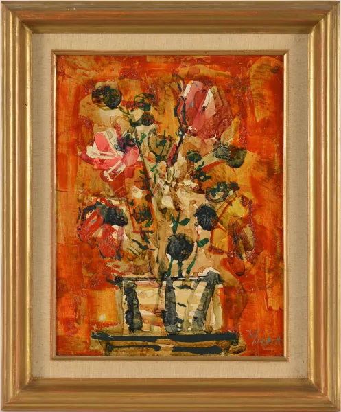 Paul Augustin Aïzpiri — Bouquet de fleurs au fond orange