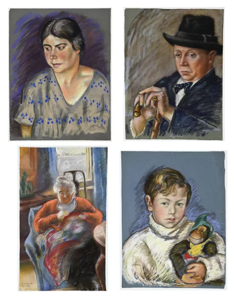 Nadejda Leontievna Benois — Portraits (Ustinov enfant, Ustinov père, portrait d'une femme et portrait d'une vieille dame)