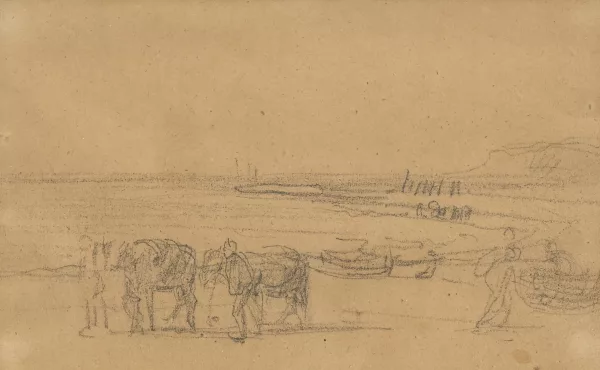 Eugène Boudin — Attribué à Eugene Boudin — "Ramassage des Goëmons",