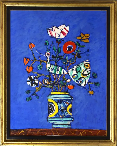 Paul Augustin Aïzpiri — Fleurs au fond bleu,