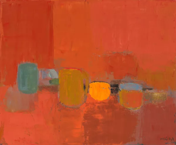 Roger Mühl — Nature morte fond rouge