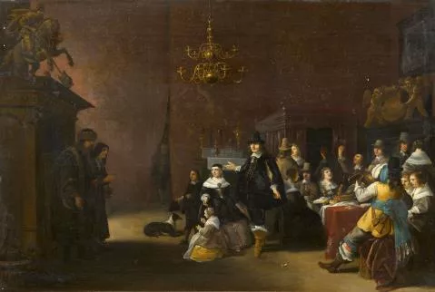 Antonie Palamedesz — Un couple de mendiants dans un intérieur bourgeois