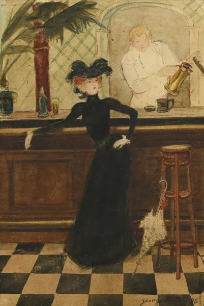 George-Alfred Bottini — Elégante en noir au bar
