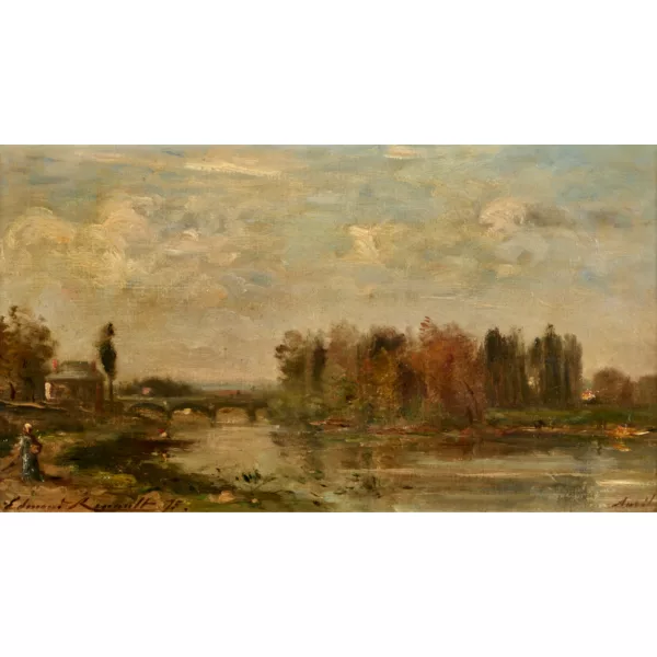 Charles Edmond Renault — Flusslandschaft mit Bäuerin.