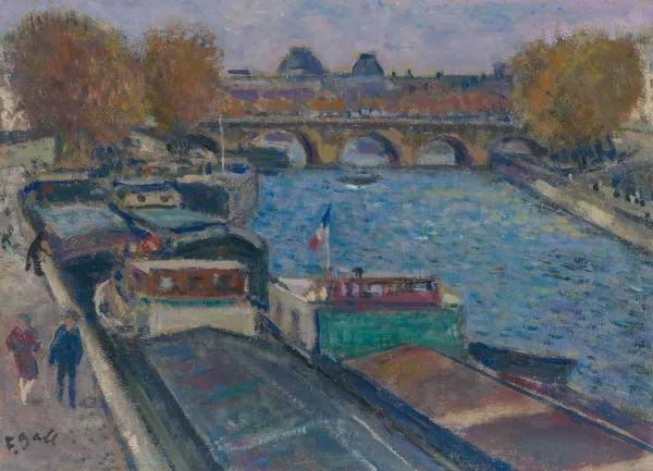 François Gall — Les péniches au Pont Neuf en automne depuis le Pont Saint Michel