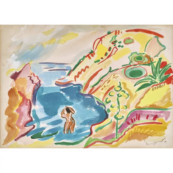 Othon Friesz — ÉMILE OTHON ACHILLE FRIESZ zugeschrieben — Bucht mit badender Frau.