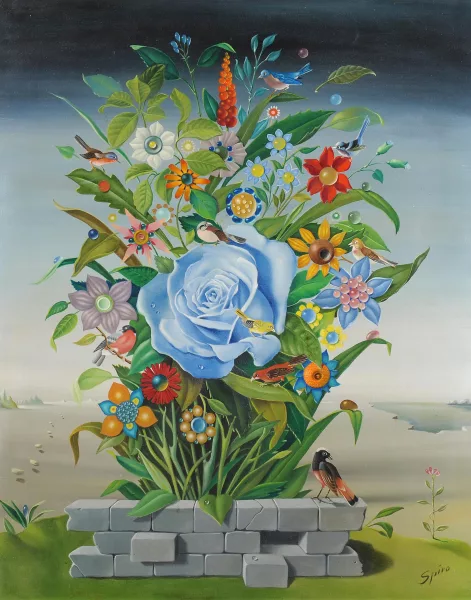 Georges Spiro — Blumenkomposition mit blauer Rose
