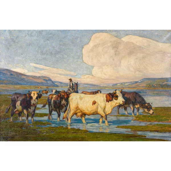 Clovis Frédérick Terraire — Landschaft mit Kuhherde am Seeufer.
