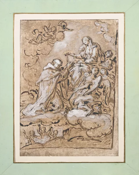 Étienne Parrocel — Original title: Vierge sur des nuages avec des anges accueillant un saint,