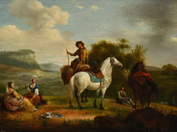Philips Wouwerman — Suiveur de Philips Wouwerman — Paysans à cheval,