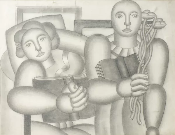 Nadia CHODASIEWICZ-LEGER — Nadia CHODASIEWICZ-LEGER (1904-1982), Couple, crayon et fusain sur papier