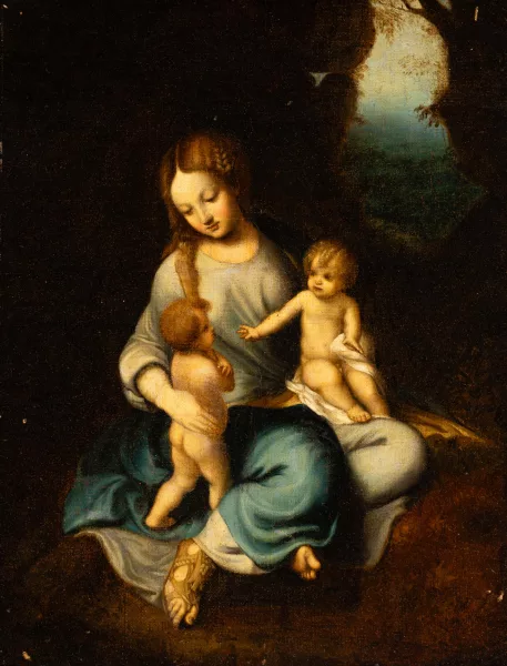 Le Corrège — Suiveur de Correggio Antonio Allegri — Muttergottes mit Jesus und Johannesknabe