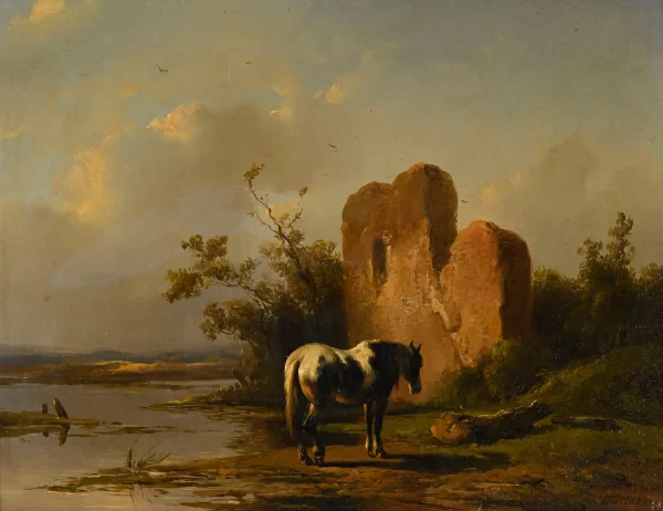 Wouterus Verschuur — Cheval près d'une ruine
